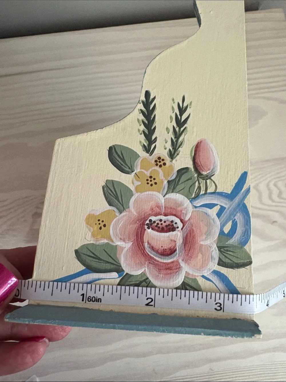 VTG Rosemaling Hand Painted Floral 3-Tier Tabletop Mail Organizer/Desk Caddy